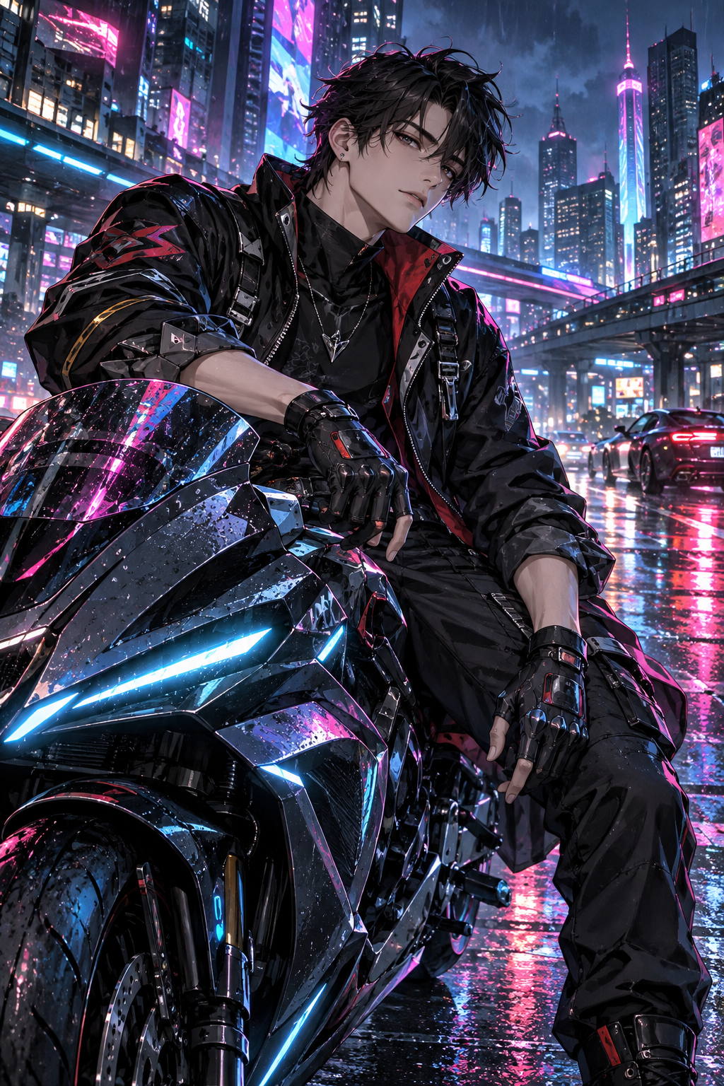 Neon Racer riding a motorcycle through a neon-lit city